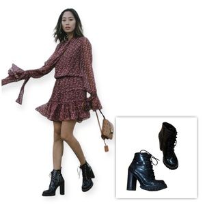 Browns B2 Steampunk Legion Lug Sole Block Heel Combat Black Boot